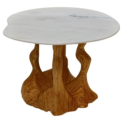 Contemporary Sculpted Wooden Coffee Table with Asymmetrical Marble Top For Sale at 1stDibs ...