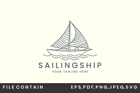 sailing ship line logo vector template illustration design