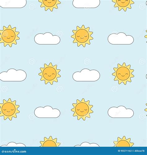 Cute Cartoon Sun and Clouds Seamless Vector Pattern Background Illustration Stock Vector ...