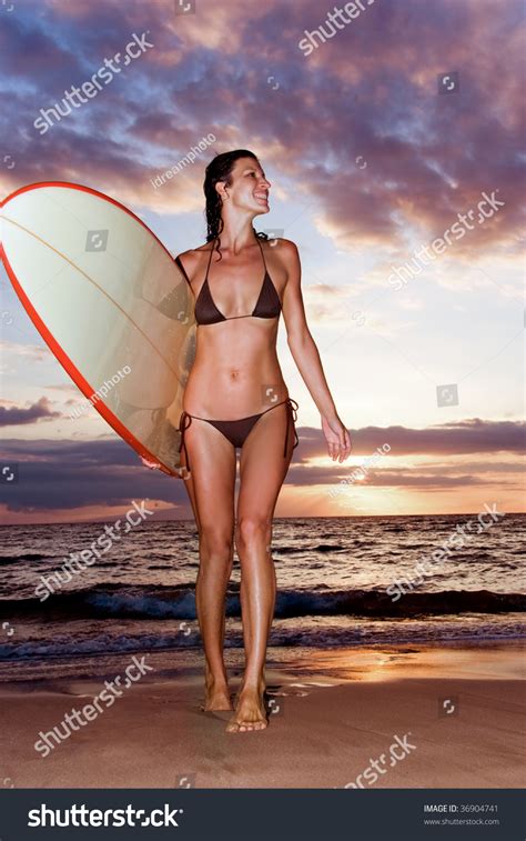 Woman Tropic Sunset Surfboard Maui Hawaii Stock Photo 36904741 ...