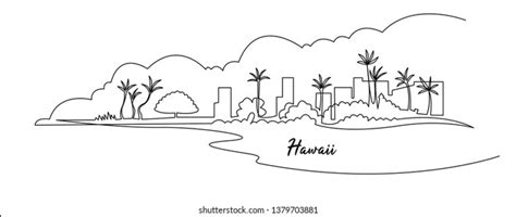 Hawaii Landscape Continuous One Line Drawing Stock Vector (Royalty Free ...