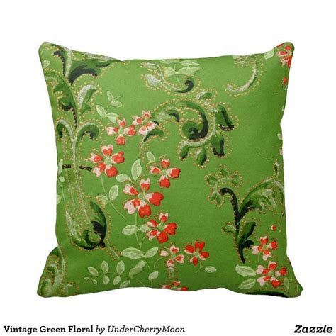 Vintage Green Floral Throw Pillow | Floral throw pillows, Throw pillows ...