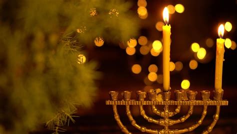 The First Night Of Hanukkah One Light In The Menorah Stock Photo ...