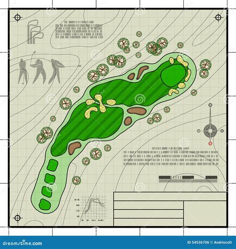 Golf Course Layout Blueprint Drawing Stock Vector - Illustration of ...