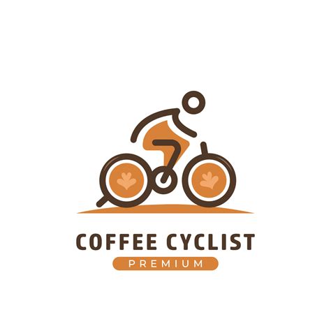 Coffee cyclist logo, bicycle rider cafe business logo template with coffee cup as bicycle wheel ...