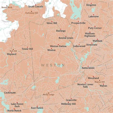 MA Middlesex Weston Vector Road Map. All source data is in