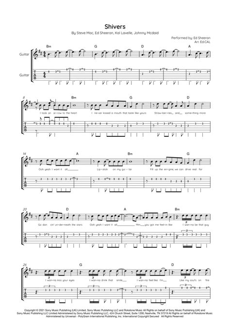 Shivers (arr. Ed.CAL) by Ed Sheeran Sheet Music for Guitar Tab at Sheet Music Direct