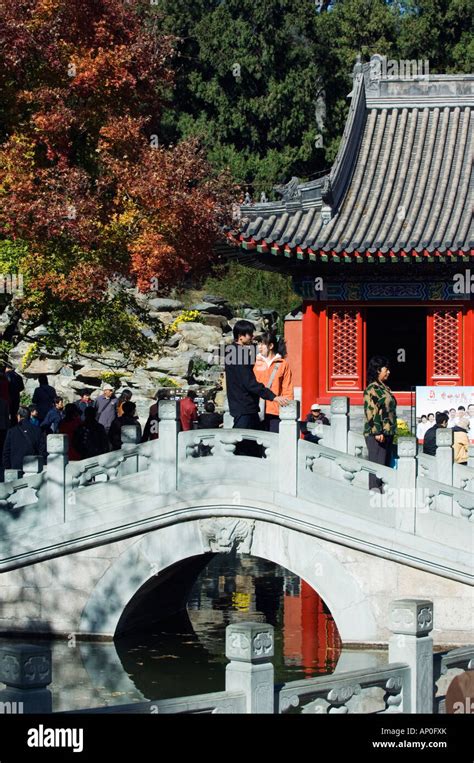 autumn colours at a temple in Fragrant Hills Park in the Western Hills ...