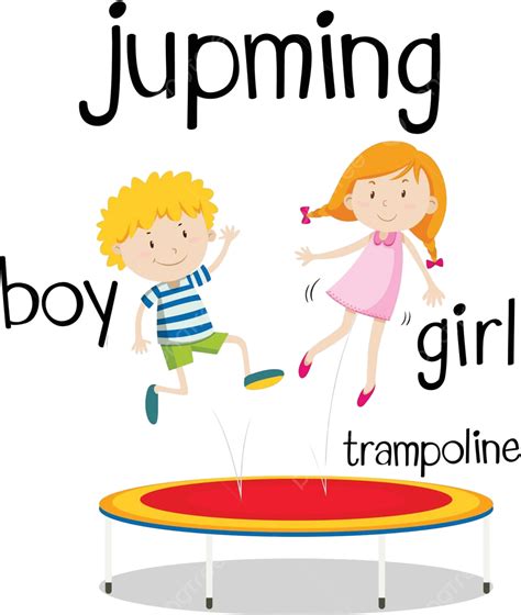 Boy And Girl Jumping On Trampoline Students Object Jumping Vector, Students, Object, Jumping PNG ...