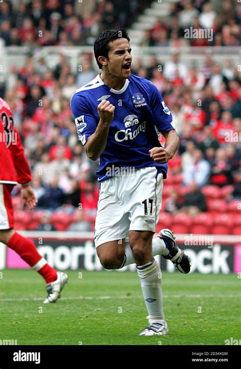 Everton's Tim Cahill celebrates scoring their first goal Stock Photo ...