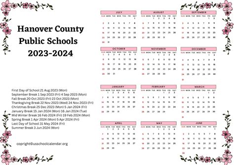 Hanover County Public Schools Calendar with Holidays 2023-2024