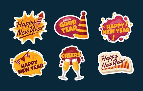 Set of New Year Greeting Stickers 13123976 Vector Art at Vecteezy