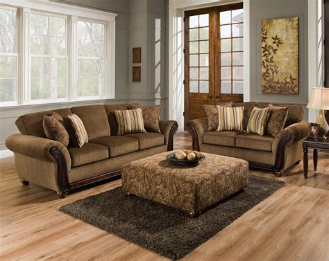 American Furniture 5650 Sofa with Wood Face on Arms | Miskelly Furniture | Sofas