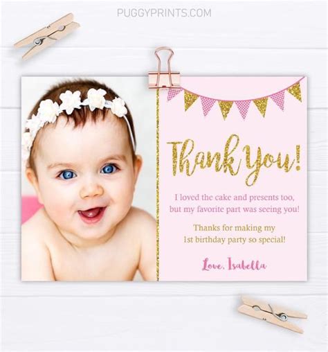 Pink and Gold Birthday Thank You Card With Photo Editable - Etsy ...