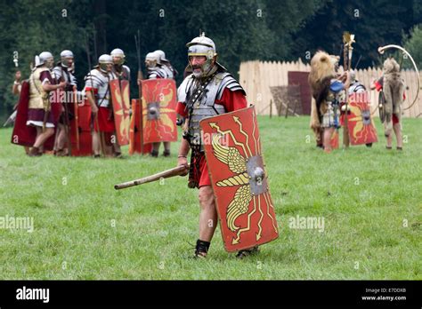 The Roman legion Army Marching into Battle at a reenactment Stock Photo ...