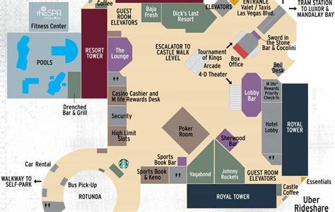 Excalibur Hotel Map For 2021: Castle Walk And Casino Levels