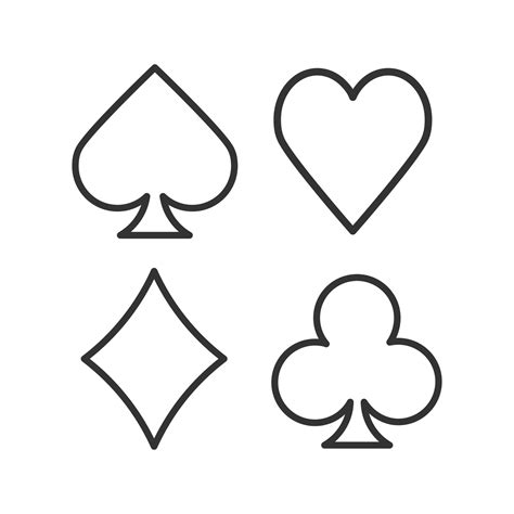 Suits of playing cards linear icon. Spade, clubs, heart, diamond. Thin line illustration. Casino ...