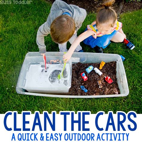 Clean the Cars: Summer Outdoor Sensory Bin - Busy Toddler