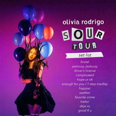sour tour setlist! in 2022 | Teenage dream, Olivia, Tours
