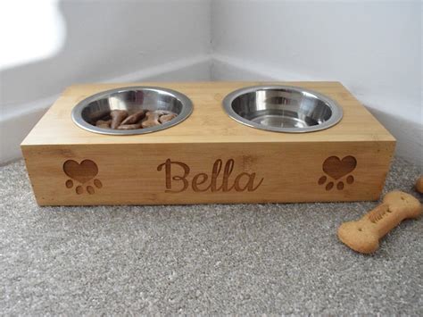 Personalised Pet Bowls Bamboo Wood Engraved Personalized Dog | Etsy