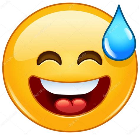 Emoticon sorridente con bocca aperta e sudore freddo - Vettoriale Stock ...