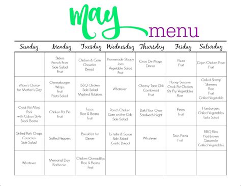 May Meal Plan for Families (& Free Printable) - The Chirping Moms