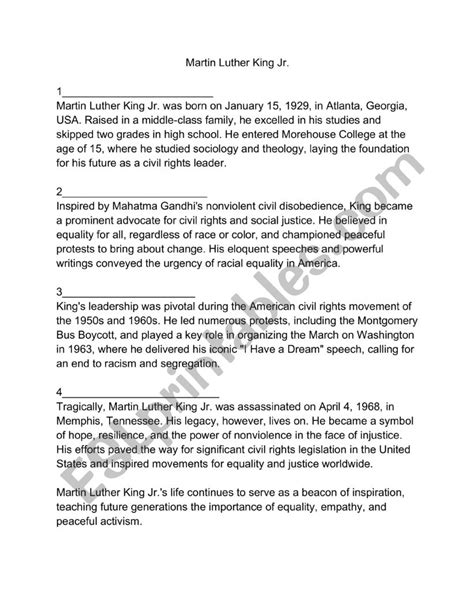 Martin Luther King Jr (Biography) - ESL worksheet by Custodio95