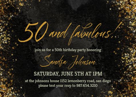 Black And Gold - Birthday Invitation Template (Free) | Greetings Island