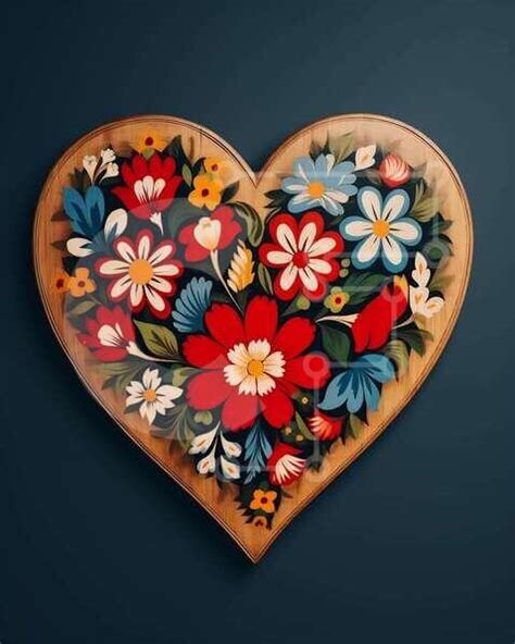 Heart-Shaped Wooden Frame with Colorful Flowers stock photo | Creative Fabrica