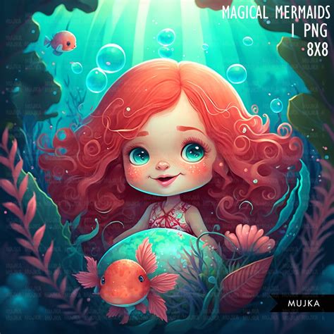 Mermaid wall art, printable mermaid decor, sublimation designs, cute m ...