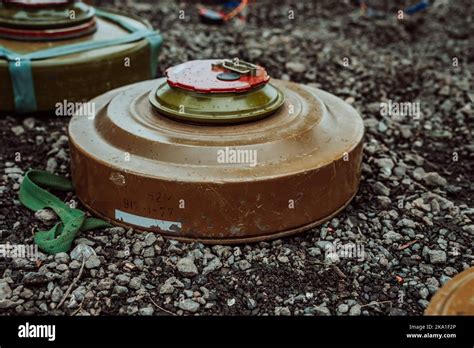 Kazan, Russia.2022, September 29. Anti-tank mines. The various types of mines used in warfare ...