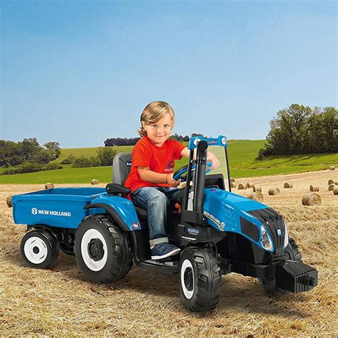 New Holland T8 Blue 12v Kids Ride On Tractor & Trailer — Kids Car Sales