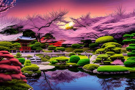 A Japanese Garden with Cherry Blossoms Graphic by eifelArt Studio ...