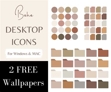 60 BOHO Desktop Folder Icons With 2 Free Wallpaper Organizers for MAC and WINDOWS Circle, Folder ...