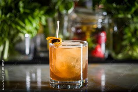 Old Fashioned with Orange Peel Garnish Stock Photo | Adobe Stock