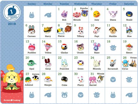 Print-it-yourself - Animal Crossing 2019 Birthday Calendar | Rewards ...