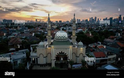 Aerial view of the largest Mosque in Jakarta. Ramadan and Eid Concept ...