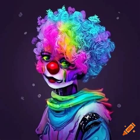 Cute cyberpunk clown creature with rainbow colors on Craiyon