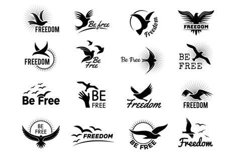 Flying birds logo. Stylized symbols of freedom typography ba