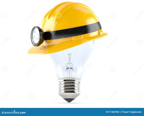 Miner Helmet with Light Bulb Stock Illustration - Illustration of ...