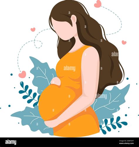 Pregnant Lady with Hugs her Belly or Mother Waiting for the Baby in Flat Cartoon Design Style ...