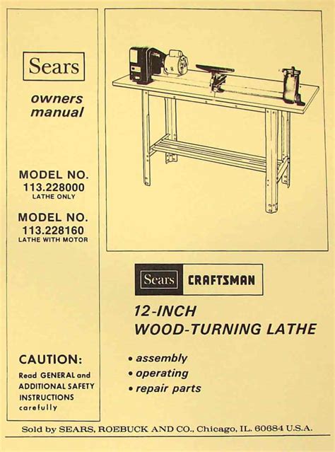 CRAFTSMAN 113.228000 & 113.228160 Wood Lathe Owner's Parts Manual - Ozark Tool Manuals & Books