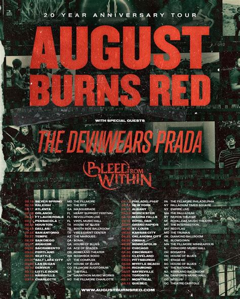 AUGUST BURNS RED "20 Year Anniversary Tour" US, 2023 Setlist Playlist - Setlist Guy