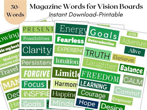 Vision Board Kit, Vision Board Printables, Printable Magazine Words, Vision Board Template ...