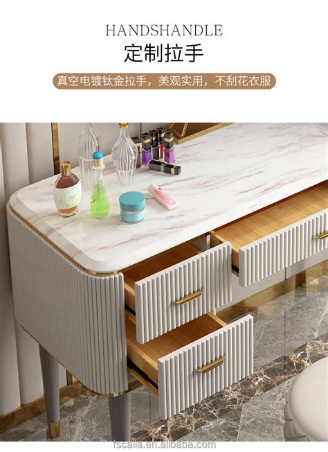 Luxury Modern Marble Top Dresser Table With Round Mirror And Chair For Home Bedroom Furniture ...