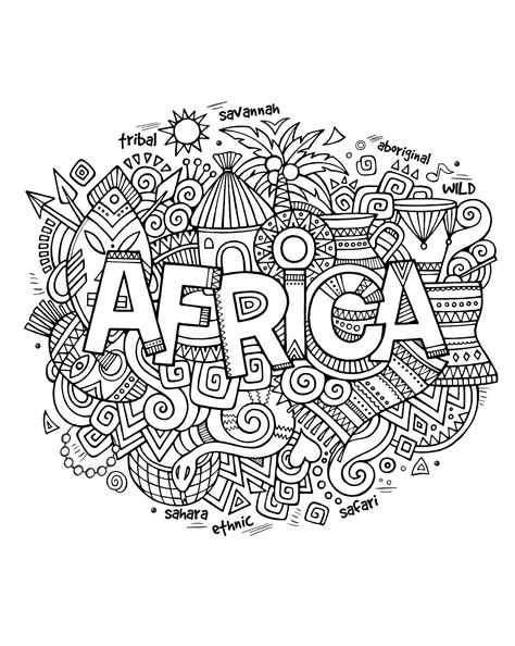 Drawing with the word 'Africa' and a lot of symbols of this continent around | From the gallery ...