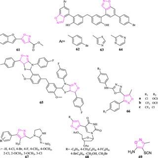 Isoxazole derivatives showing antimicrobial activity (61–69) | Download Scientific Diagram