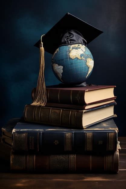 Premium Photo | Graduation cap on a globe with books background