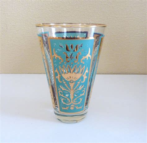 Set of 6 Vintage Turquoise Blue & Gold Tumbler Glasses Mid | Etsy