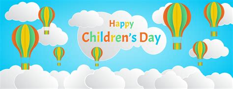 banner template for happy children's day paper cut style, sky background with colorful balloon ...